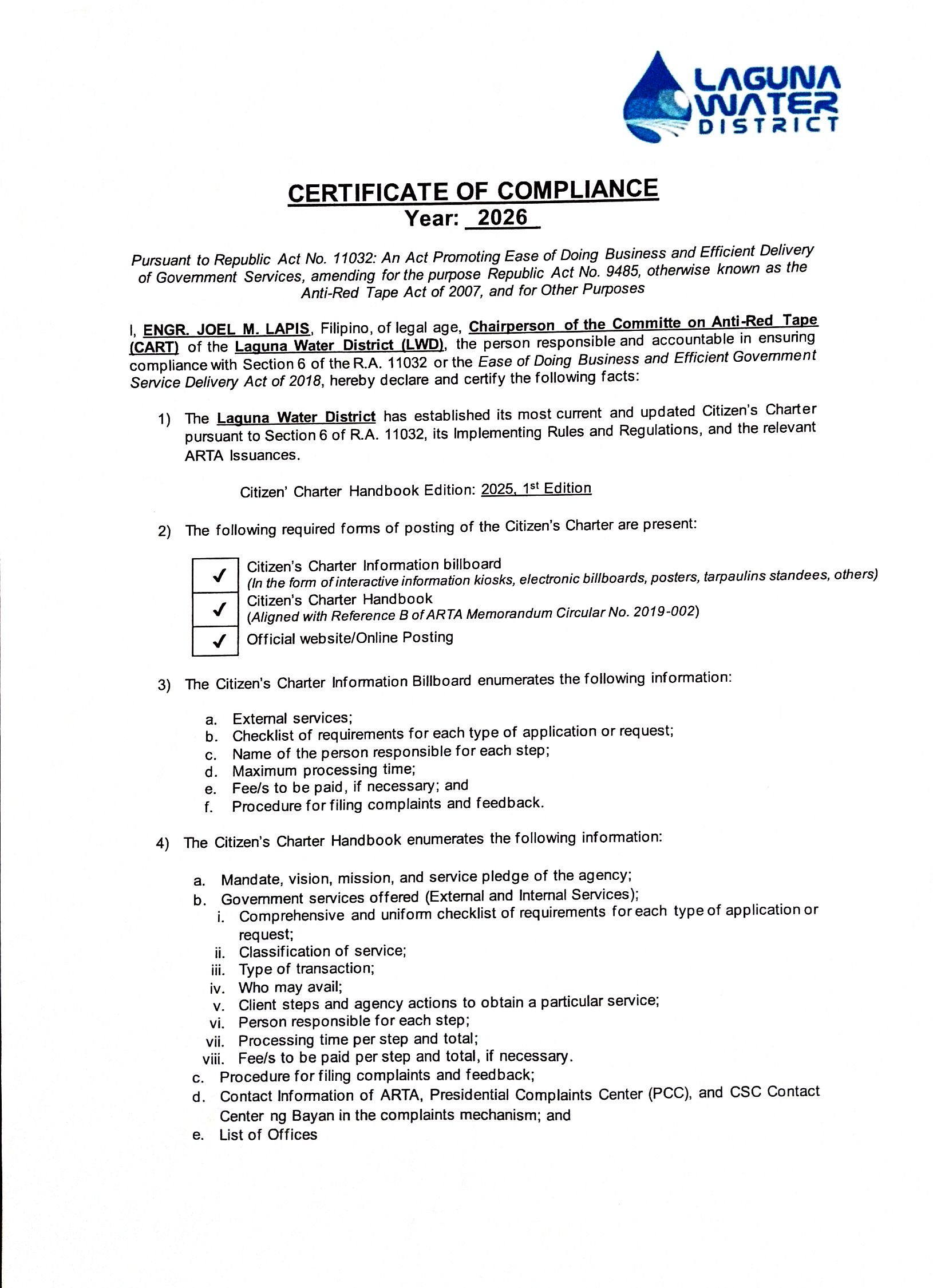 Certificate of Compliance 2025